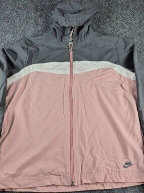 Vintage Nike Track Jacket Medium M Pink Gray Full Zip Mock Neck Mesh Lined Y2K